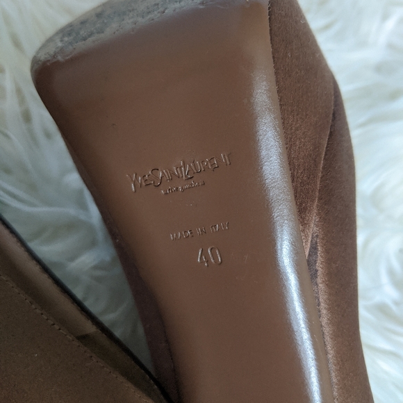 Brown Satin YSL Saint Laurent Peep Toe Heels Sz 40 - Picture 5 of 8